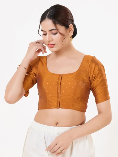 Dark mustard tafeta silk zari work blouse
