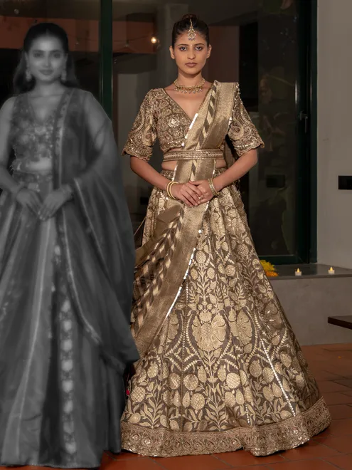 Dark olive silk lehenga choli for wedding