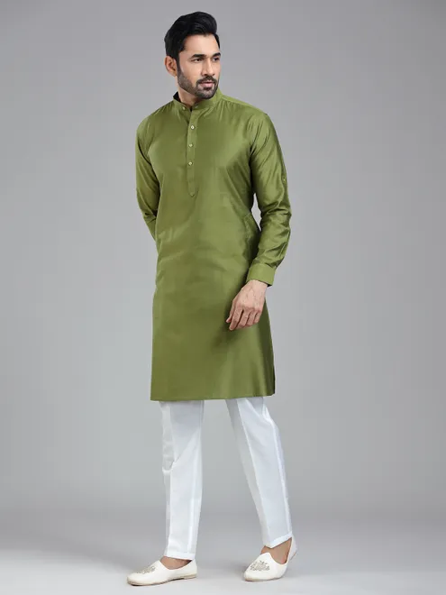 Dark olive simple festive wear kurta with pajama