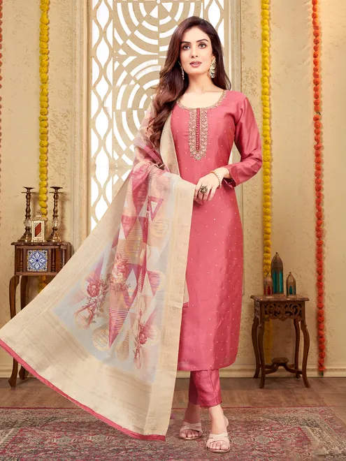 Dark peach silk salwar suit