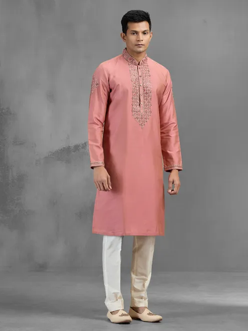 Dark pink banarasi silk stone embellished festive kurta suit