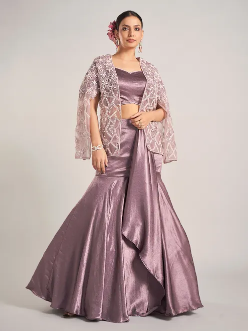 Dark purple embellished jacket indowestern