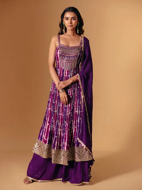 Dark purple palazzo suit wirh beautiful dupatta