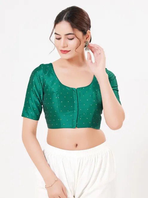 Dark rama green tafeta zari open blouse