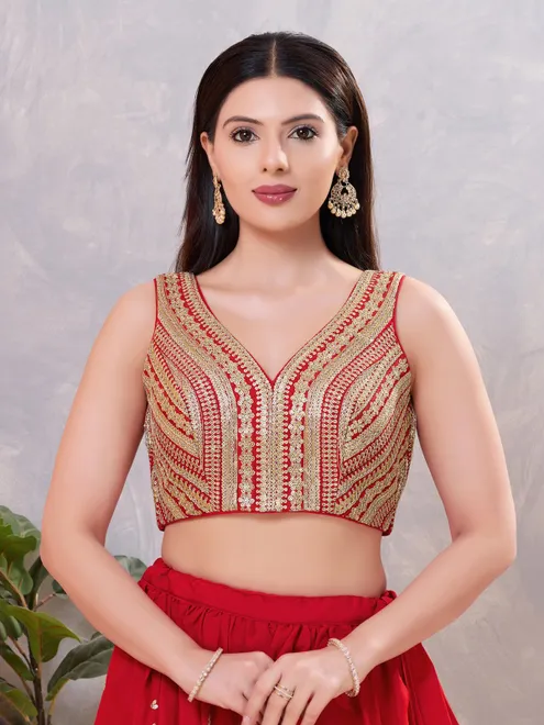 Dark red sequin V neck sleeveless blouse