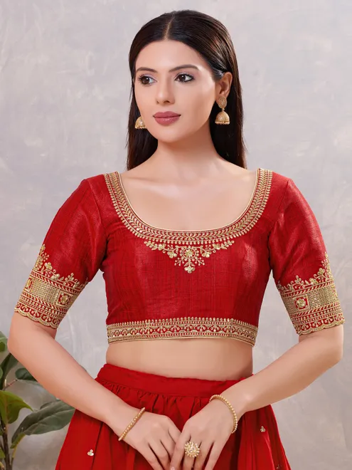 Dark red silk embroidered and sequin work blouse