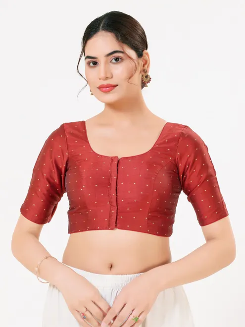 Dark red tafeta silk zari celebration blouse