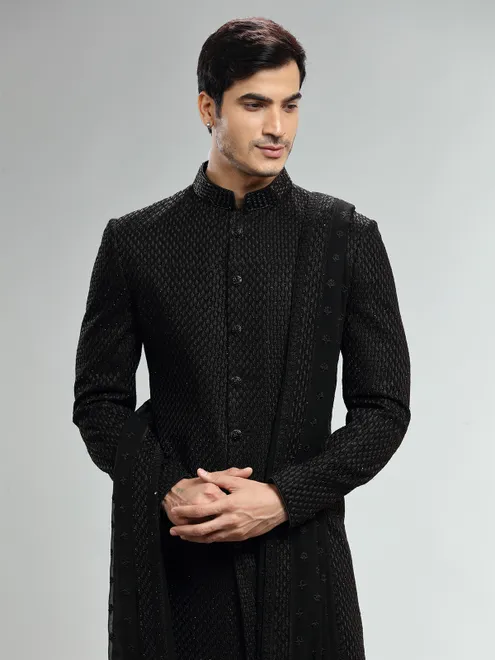Dashing black silk indowestern