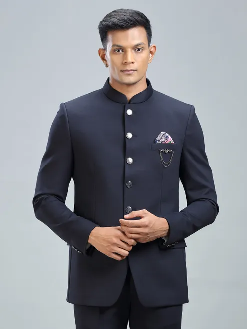 Dashing navy jodhpuri blazer in premium terry rayon fabric