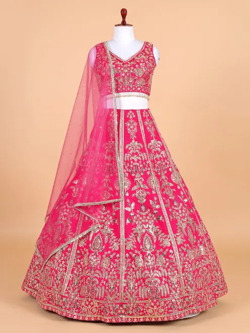 Dazzling rani color silk lehenga choli