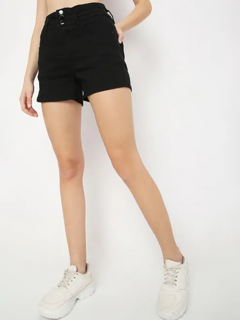 Deal denim black solid shorts