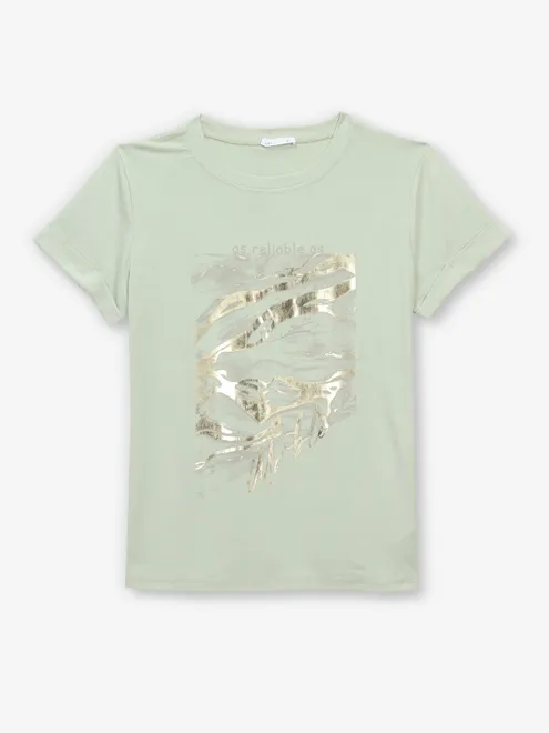 DEAL pista green printed cotton silk t-shirt