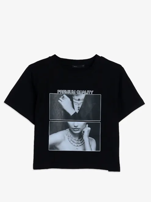 Deal printed cotton black crop top