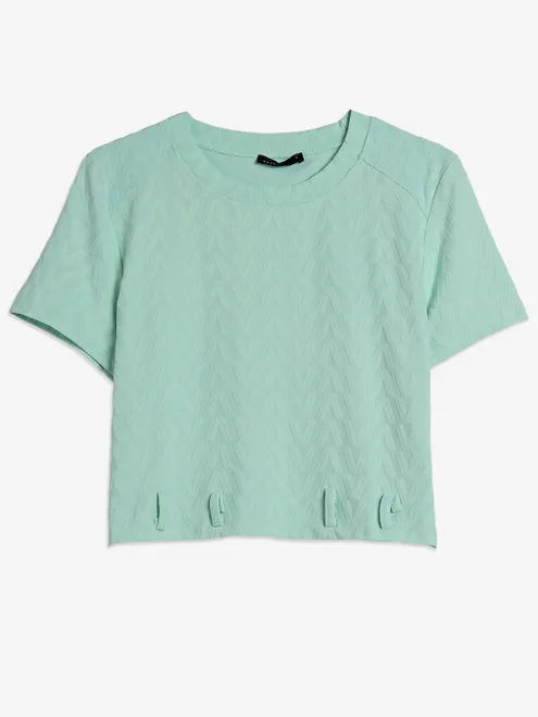 DEAL sea green cotton textured crop top