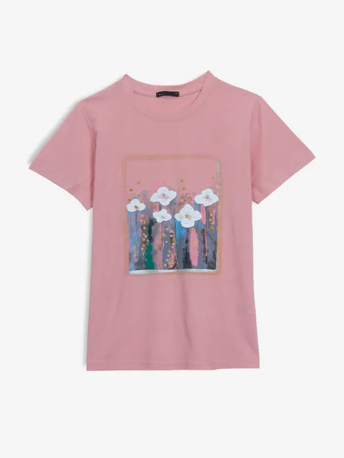 DEAL stunning pink printed cotton t-shirt