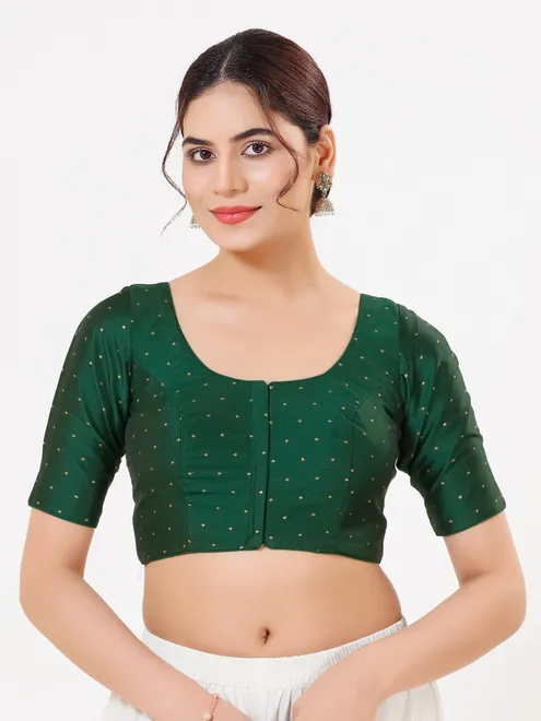 Deep bottle green tafeta zari open blouse