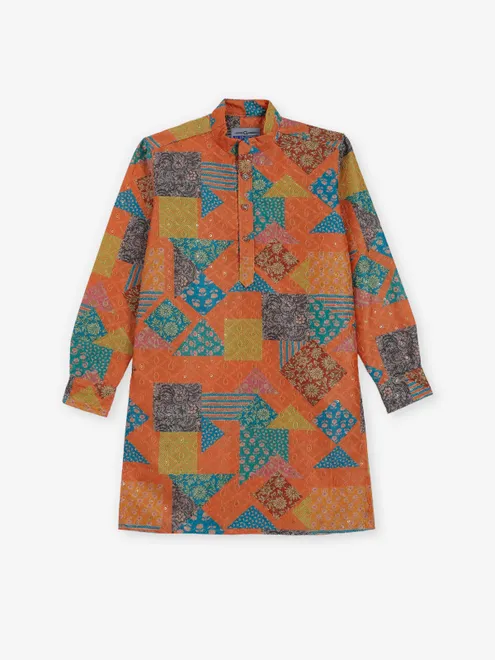 Deep orange embroidery and sequins kurta