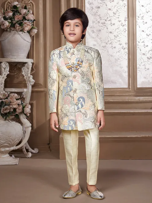 Designer cream color silk indowestern