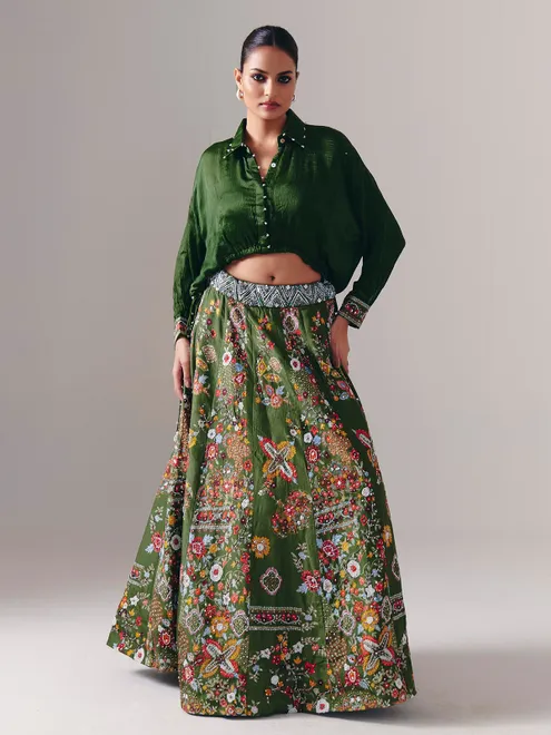 Designer green silk lehenga choli for wedding