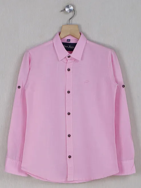 DNJS plain pink casual wear boys shirt in cotton