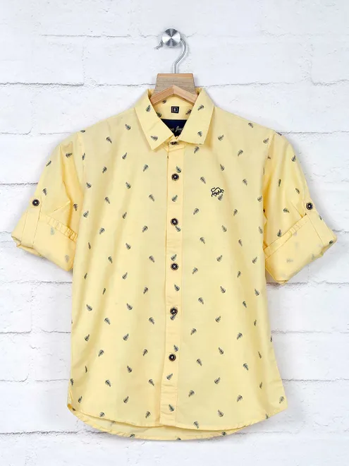 DNJS yellow printed cotton shirt