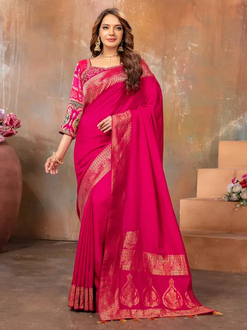 Dola silk rani color saree for wedding