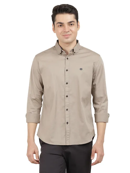 DRAGON HILL beige solid casual shirt
