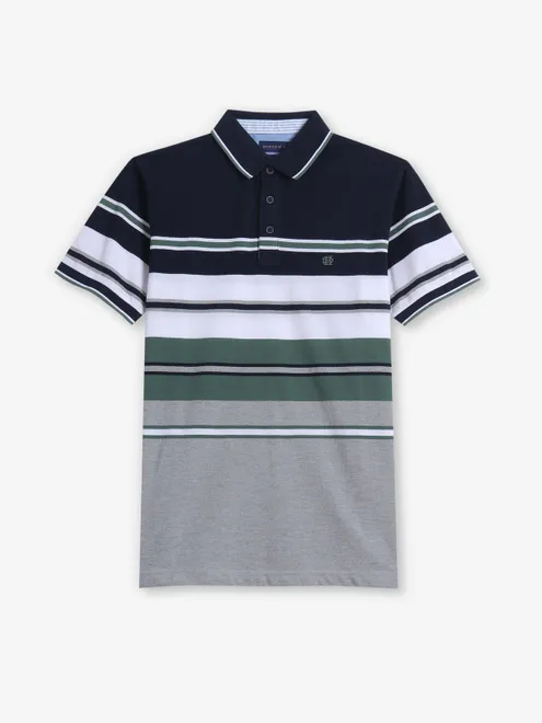 DRAGON HILL cotton navy color block stripe t-shirt