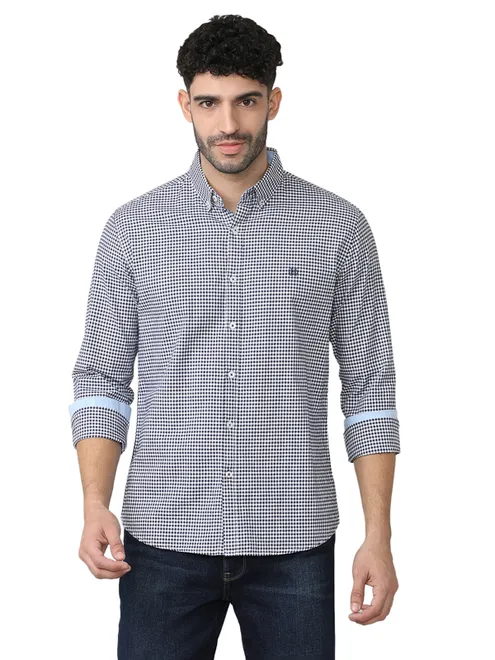 DRAGON HILL navy checkered cotton shirt