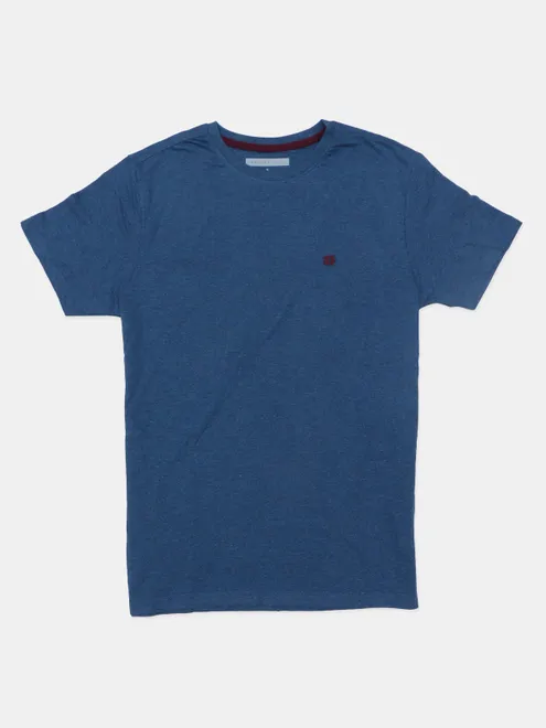Dragon Hill solid dark blue cotton regular fit t shirt