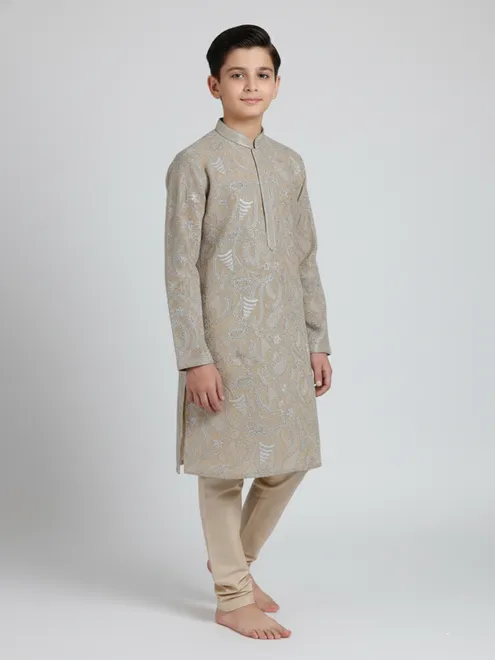 Dusty beige georgette kurta suit with thread work