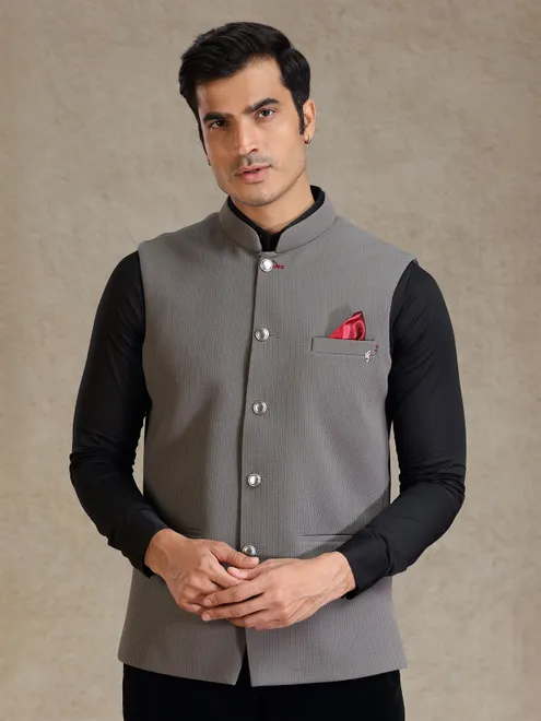 Dusty grey bandhgala nehru jacket for men
