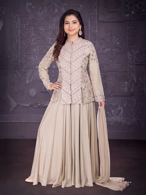 Elegant beige shimmer silk palazzo suit for girls