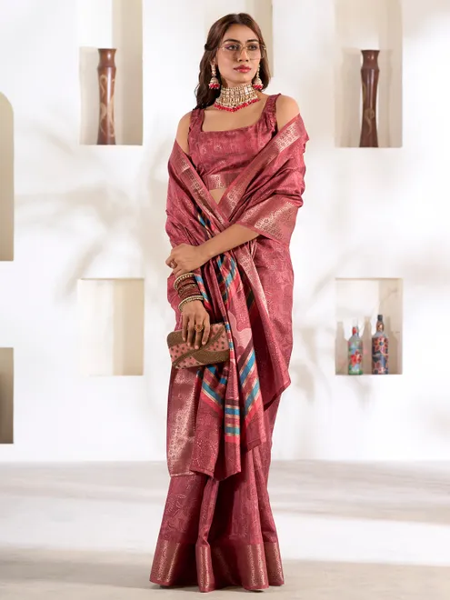 Elegant candy pink silk saree