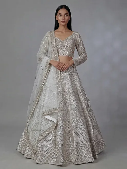 Elegant cream silk lehenga choli for reception wear