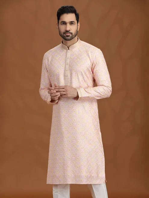 Elegant gold pink viscose kurta suit for festive