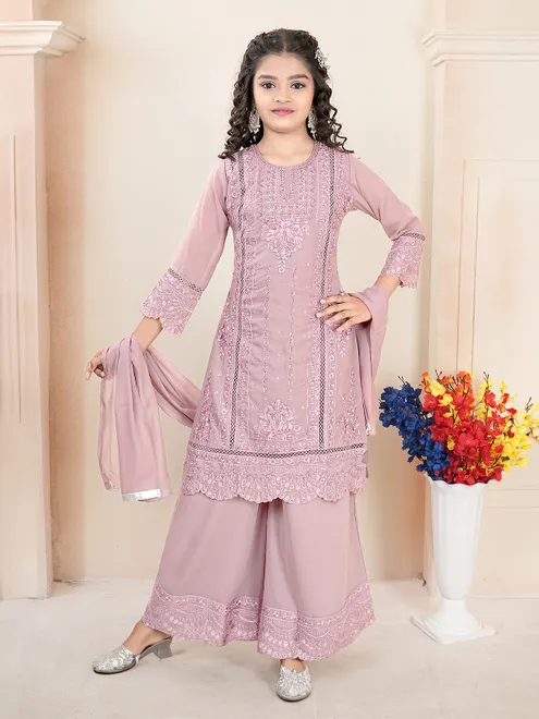 Elegant light wine silk palazzo salwar suit
