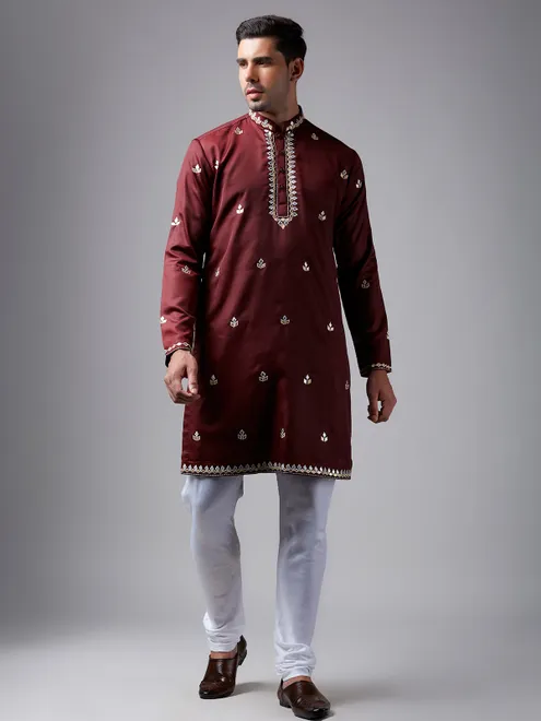 Elegant maroon silk men kurta pajama for festive