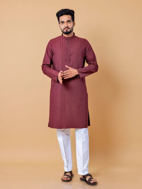 Elegant maroon stripe  Men Kurta pajama