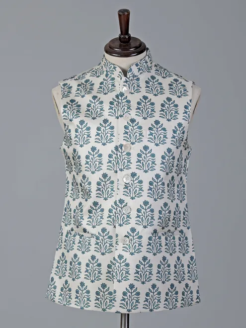 Elegant off white and blue waistcoat