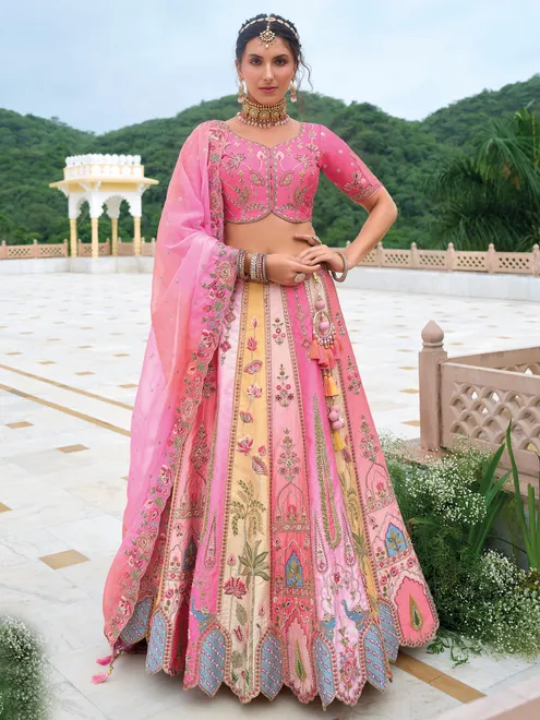 Elegant pink silk lehenga choli for wedding