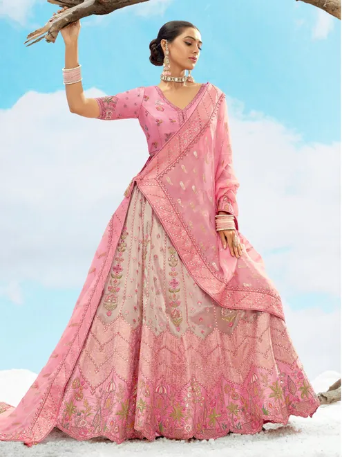 Elegant pink wedding wear lehenga choli