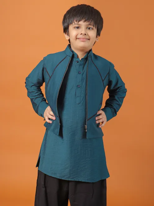 Elegant rama blue cotton waistcoat set