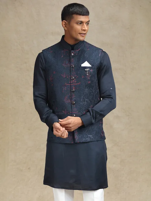 Navy silk waistcoat set for weddings and celebrations