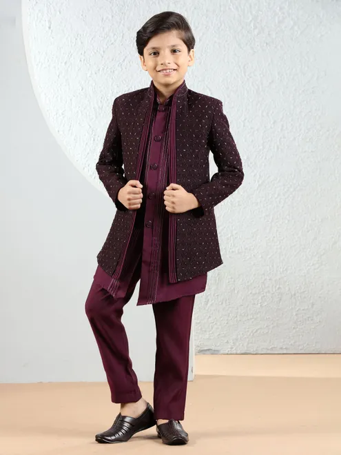 Elegant wine silk indowestern