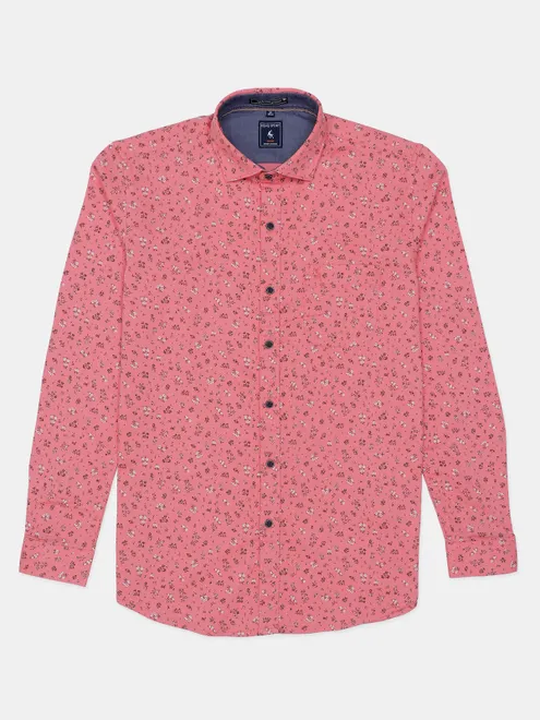 EQIQ printed pink casual slim fit shirt