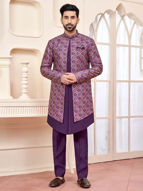 Exquisite purple indo western for weddings and receptions