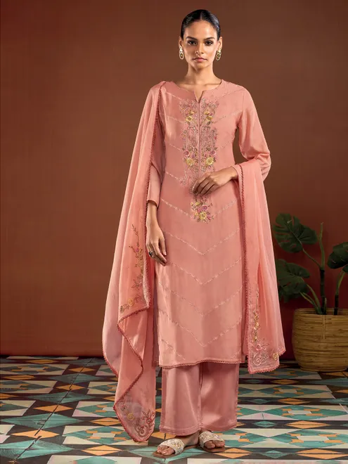 Fabulous peach silk palazzo suit