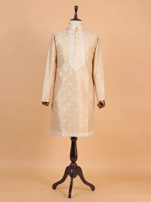 Festive style beige georgette kurta suit for men