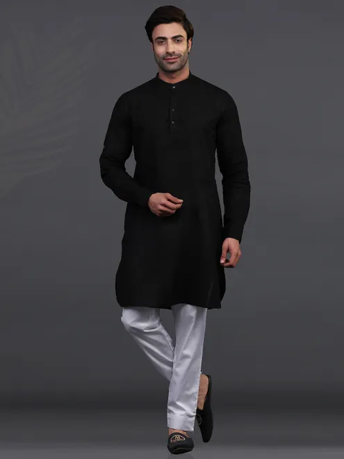 Festive wear black chinese collar kurta pajama